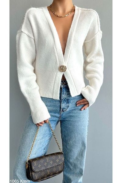 Leila Women's Gold Buttoned Wool Cardigan