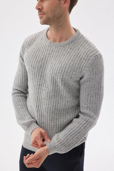 odelon Men's Grey Melange Knitwear Sweater with Regular Fit Crew Neck Thessaloniki Knit Wool