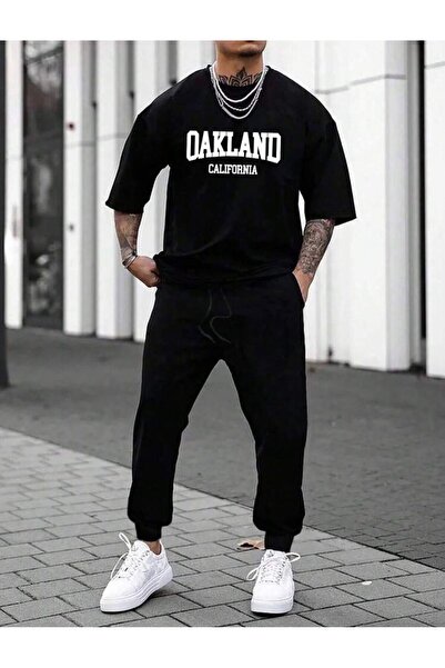 caddekombin Ανδρικό σετ φόρμας με στάμπα Oakland - Άνετο και άνετο