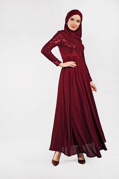 TRENDTESETTÜR Women's Red Guipure and Embroidered Evening Dress 3522
