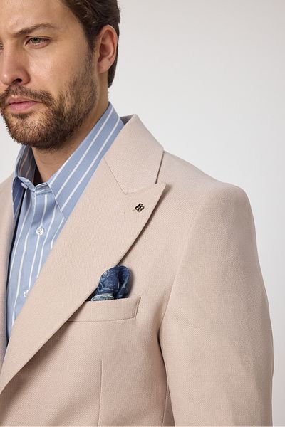 Frappoli Classo Ανδρικό Μπουφάν Blazer με κρεμ Slim Fit με μυτερό γιακά