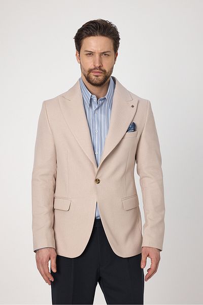 Frappoli Classo Ανδρικό Μπουφάν Blazer με κρεμ Slim Fit με μυτερό γιακά