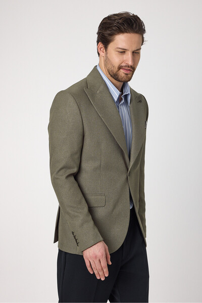 Frappoli Чоловічий піджак з гострим коміром з саморобним візерунком Classo хакі з тонкою посадкою