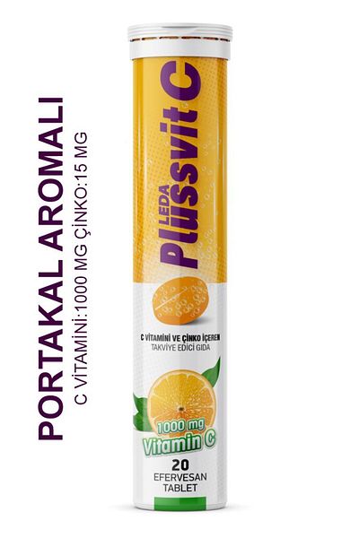 LedaPharma Plussvit 1000 Mg 20 Effervescent Tablets with Vitamin C and Zinc (Water Melting)