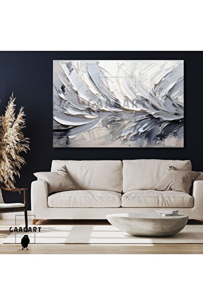 GAAGART Tekli Yatay Kanvas Duvar Tablosu Kremrengi Gri Fırça Darbeleri