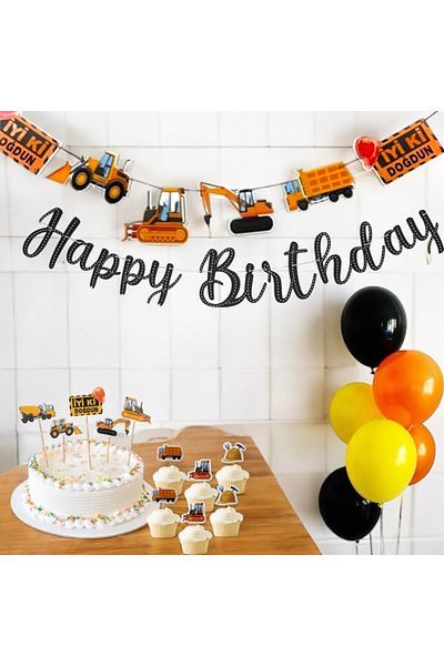 Partifabrik Construction Themed Party Set with Balloons - Construction Machinery