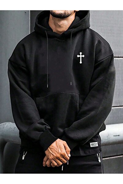 OVER HEAD Hanorac cu glugă supradimensionat cu 3 fire, imprimat cu coroană cr...