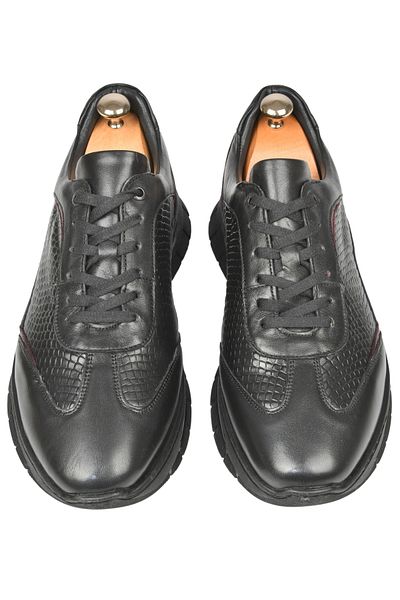 DeepSEA Men's Black Fish Back Patterned Lace-Up Sports Leather Shoes 2509994