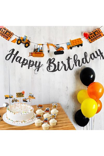 Partifabrik Construction Themed Party Set with Balloons - Construction Machinery