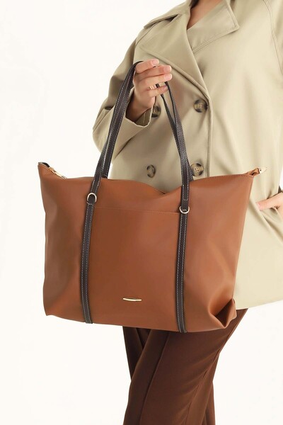 Lifonbag Geantă Shopper de umăr și mână din satin bronzat pentru femei