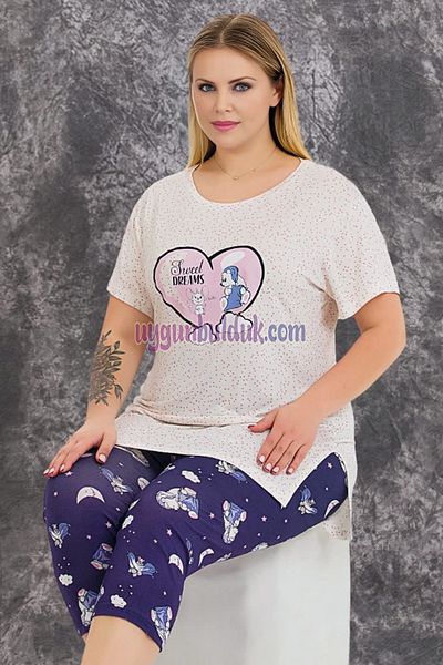 quilling Plus Size Pajama Set - White - Patterned