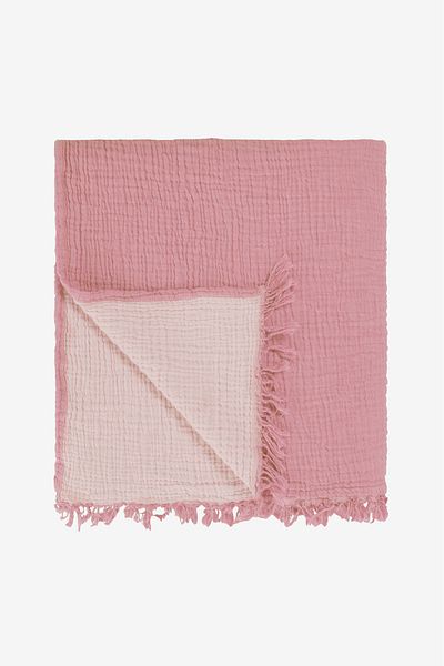 Barine Cocoon Cotton 4 Layer Muslin Bedspread Dark Pink / Light Pink 200X220