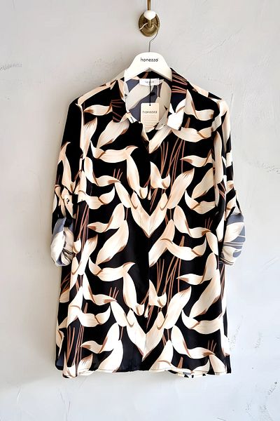 Hanezza Plus Size Stylish Patterned Satin Crepe Shirt - Hanezza