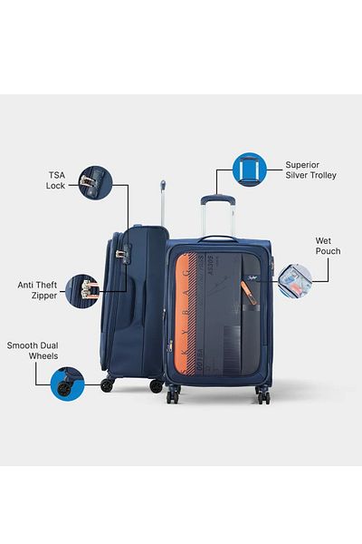 Skybags Airway Pro Expandable Luggage, TSA Lock, 28 Inch, Blue