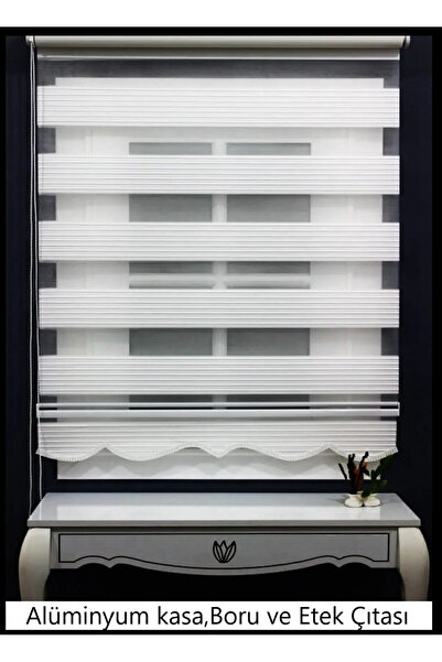 venedik home Brilliant Beyaz Geniş Pliseli Stor Zebra Perde Etek Dilimli (ölç...