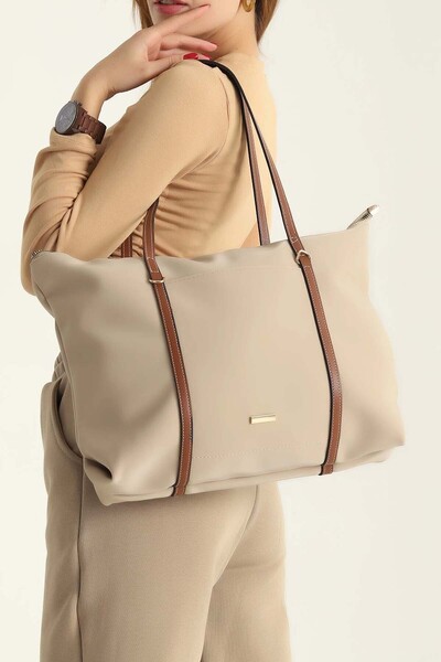 Lifonbag Geantă Shopper de umăr și mână pentru femei, crem satinat