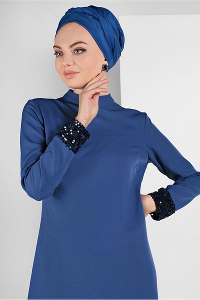 TRENDTESETTÜR Σετ γυναικείο παντελόνι Navy Blue Indigo - Λεπτομέρεια με παγιέτες, Σετ 2 9255