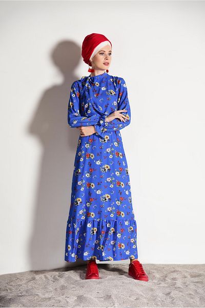 TRENDTESETTÜR Γυναικείο φόρεμα με μοτίβο λουλουδιών Navy Blue (SAKS) 7597