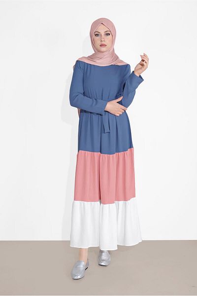 TRENDTESETTÜR Γυναικείο φόρεμα Navy Blue Indigo Colored Belted - 0851
