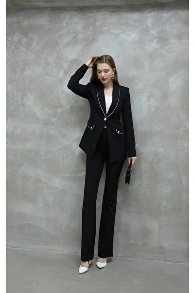 SUXİRCNHTMTS Kadın Yakası Taş Biyeli Düğme Detay Takım