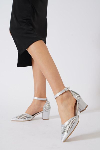 Moda Pie Rochie de seara de dama Silver Dermes Laser Stone cu tocuri
