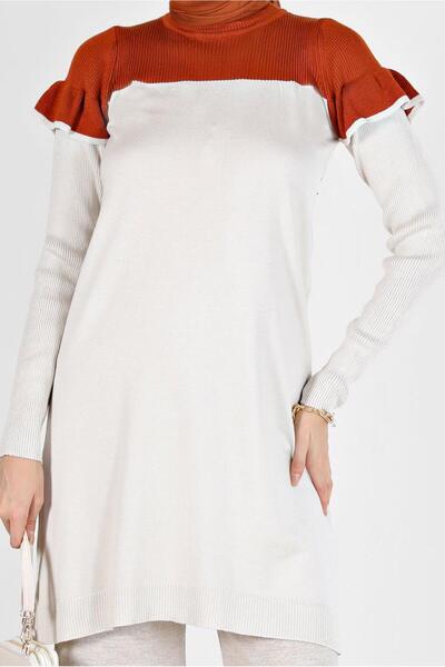 Alvina Two-Color Ruffled Shoulders Knitwear Tunic 42040
