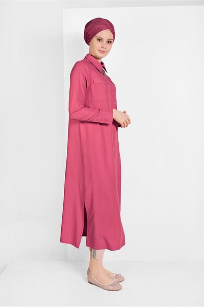 TRENDTESETTÜR Women's Fuchsia Long Tunic with Pocket Detail 45915