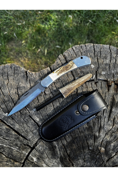 ÖZKRİSTAL KRİSTAL YATAĞAN EL YAPIMI GEYİK BOYNUZU BIÇAK VE MAGNEZYUM ÇUBUĞU SETİ