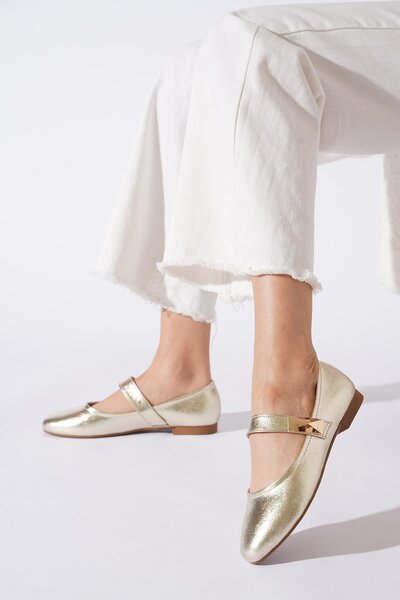 Moda Pie Γυναικείες μπαλαρίνες με χρυσό χρώμα Boris Scarf - Πόρπη και ζαρωμένο