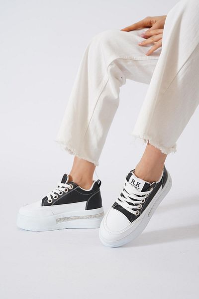 Moda Pie Bosel Thick Sole Stone Women's Sports Shoes White Skin Black Skin