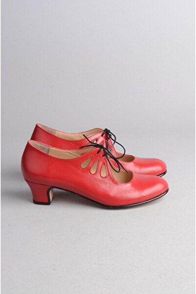 SEÇ KUNDURA SEÇ DML HAKİKİ KÖSELE ÖZEL ÜRETİM KADIN DANS AYAKKABISI (Topuk Boyu: 4,5cm) KIRMIZI