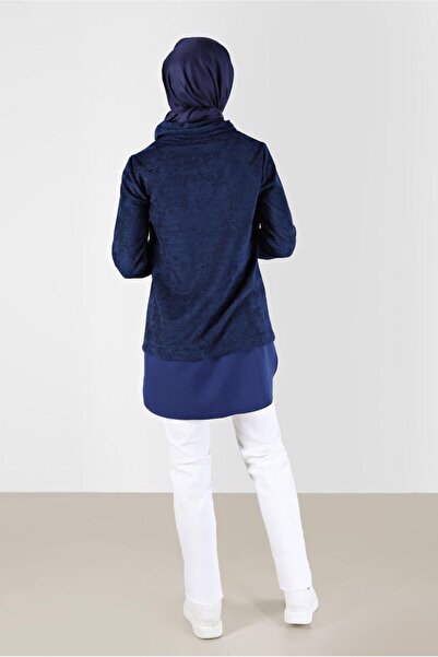 Alvina SHIRT PIECE DETAIL DEGAJE COLLAR CHANIL VELVET TUNIC 42397