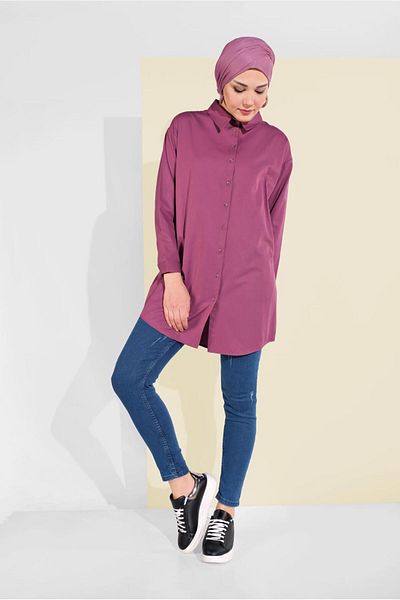 TRENDTESETTÜR Women's Pink (Dried Rose) Buttoned Men's Collar Tunic 0311