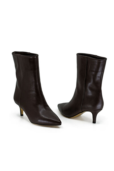 MixBrand Kadın Koyu Kahve Kısa Topuklu Sivri Burunlu Klasik Bot