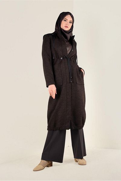 TRENDTESETTÜR Γυναικείο παντελόνι με φαρδύ καφέ με κουμπιά 7440