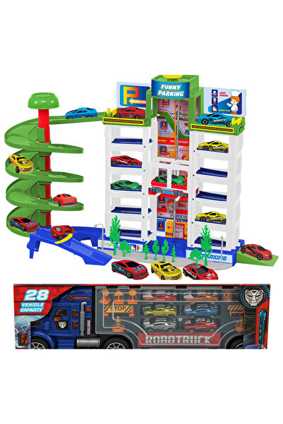 smilechild مجموعة مرآب سيارات ريسر مع مصعد ولعبة كبيرة الحجم مكونة من 6 سيارا...