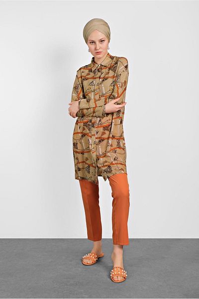 TRENDTESETTÜR Women's Brown (CAMEL) Leopard Patterned Tunic 4492