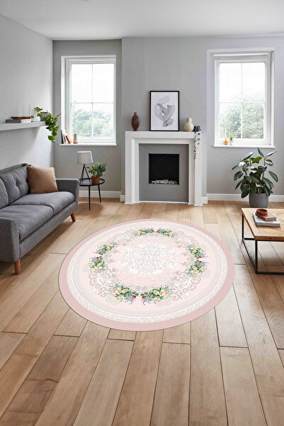 Napoli Home Baskılı Klasik Çerçeveli Çiçek Model Yıkanabilir Kaymaz Taban Yuv...