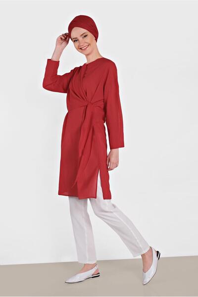 TRENDTESETTÜR Women's Red Lacing Detailed Tunic 4436