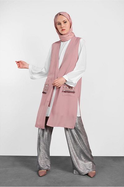 TRENDTESETTÜR Women's Powder (SOMON) Pocket Detailed 2-Piece Tunic 4437