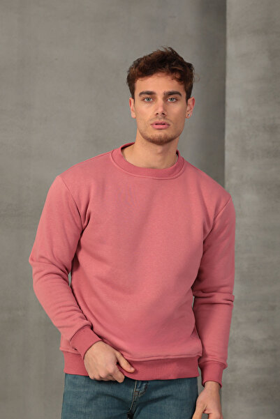 COTTONLAB Unisex Relax Fit Rahat Kesim Pamuklu Yumuşak Dokulu İçi Polarlı Basic Bisiklet Yaka Sweatshirt