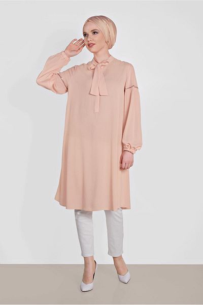 TRENDTESETTÜR Women's Powder Collar Tied Loose Tunic 4337