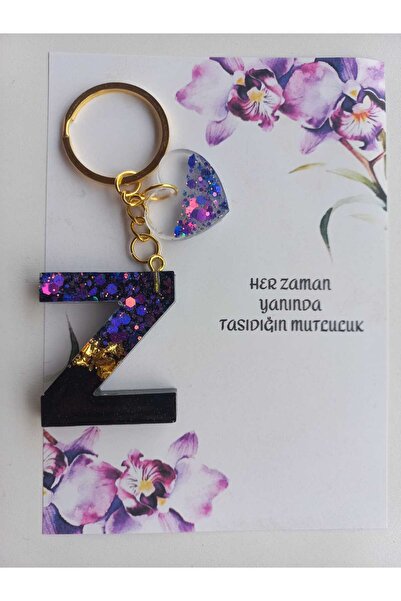 demirbasavm سلسلة مفاتيح مصنوعة يدويًا بحروف Epoxy Z