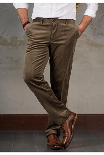 Rewoly ERKEK KAHVE KLASİK KESİM KADİFE PANTOLON