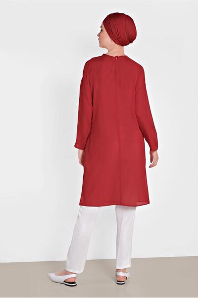 TRENDTESETTÜR Women's Red Lacing Detailed Tunic 4436