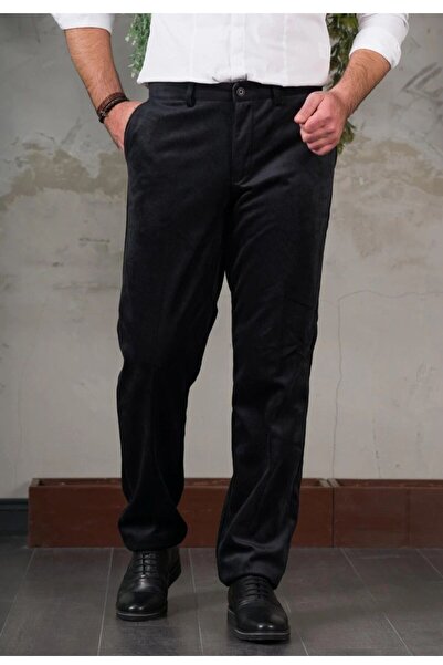 Rewoly ERKEK SİYAH KLASİK KESIM KADİFE PANTOLON