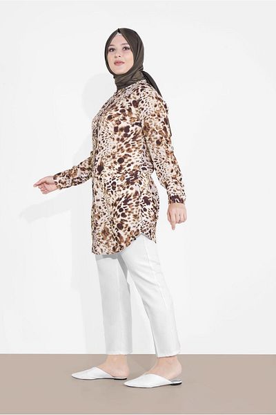 TRENDTESETTÜR Γυναικείο τουνίκ με κουμπιά σε καφέ (CAMEL) 2857