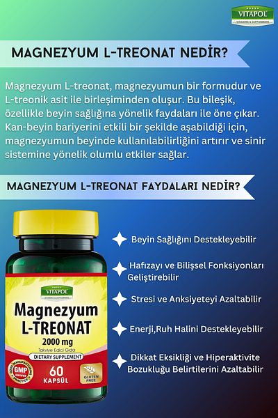 Vitapol 2000 Mg Magnesium L-Treonate - 2X60 Vegan Capsules