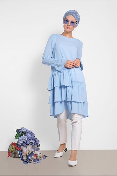 TRENDTESETTÜR Tunica albastra pentru femei (ICE BLUE) cu volane pe laterale 4850