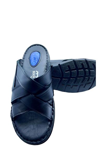 RubinLeather Men's Genuine Leather - Orthopedic Soft Memory Foam Puff Summer Slippers
